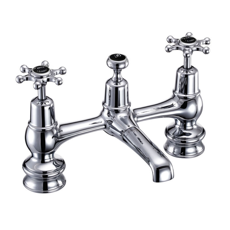 Birkenhead Regent 2 tap hole bridge basin mixer with plug and chain waste and swivel spout